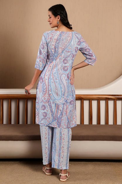 Light Blue Paisley Printed kurta Co-Ord Set - Image 2